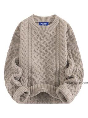Oversized Chunky Cable Knit Crew Neck Pullover Sweater Loose Fit